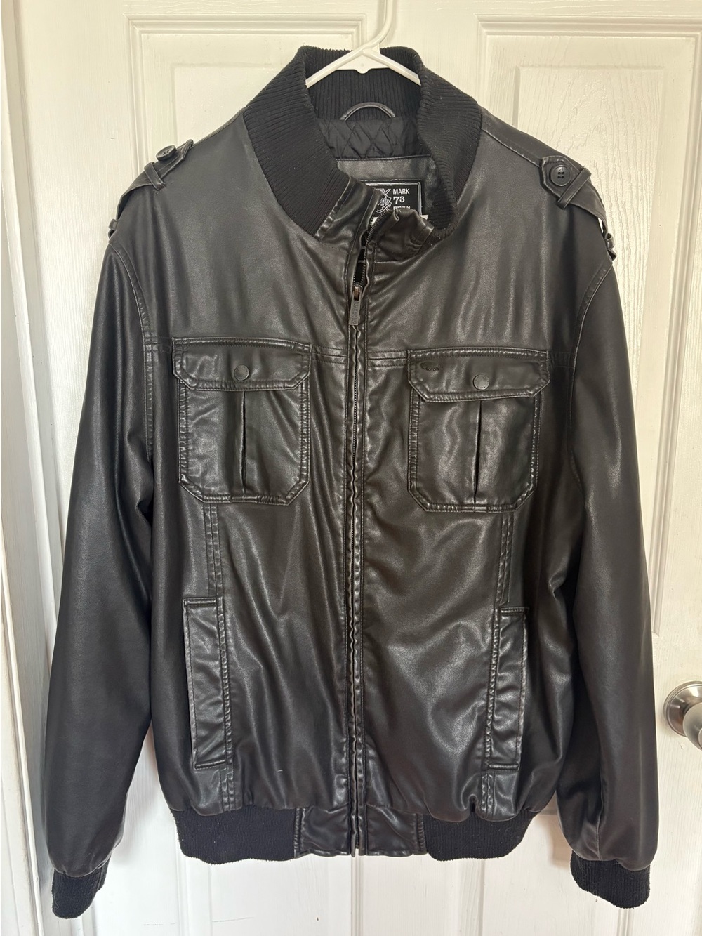 Vintage Buffalo David Bitton Black Faux Leather Bomber Jacket